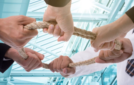 Teamwork businessman team ,team people hold rope circle concept.